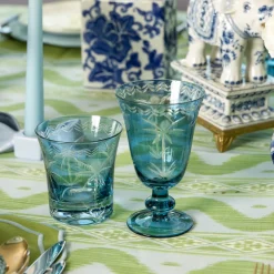 Blue Palm Water Glasses (Set of 4)