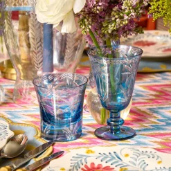 Blue Palm Water Glasses (Set of 4)