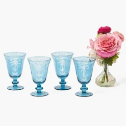 Blue Palm Wine Glasses (Set of 4)
