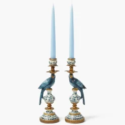 Blue Parrot Candle Holder Set