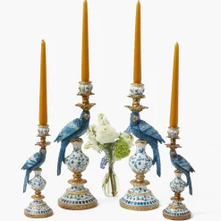 Blue Parrot Candle Holder Set
