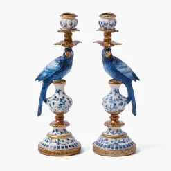 Blue Parrot Candle Holder (Pair)