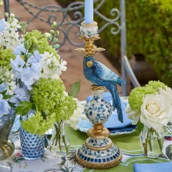 Blue Parrot Candle Holder (Pair)