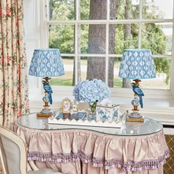 Blue Parrot Lamp with Blue Ikat Shade (30cm)