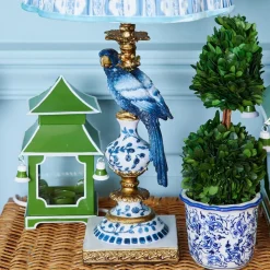 Blue Parrot Lamp with Blue Ikat Shade (30cm)