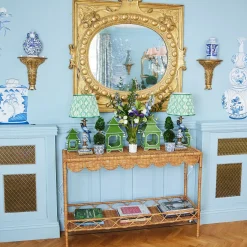 Blue Parrot Lamp with Green Ikat Shade (30cm)