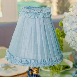 Blue Parrot Rechargeable Lamp with Soft Blue Silk Frilled Shade (18cm)