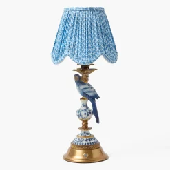 Blue Parrot Rechargeable Lamp with Blue Lotus Deep Scallop Shade (18cm)