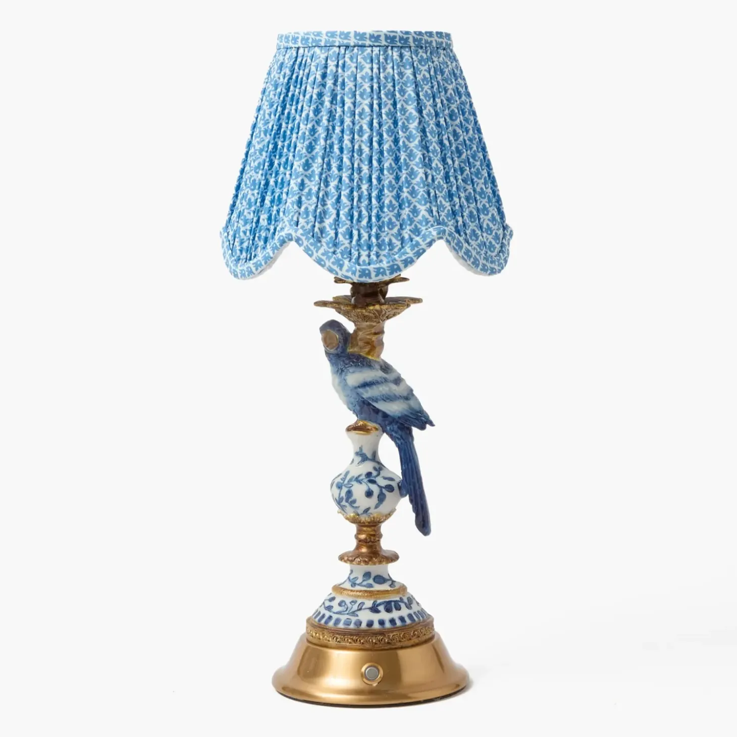 Blue Parrot Rechargeable Lamp with Blue Lotus Deep Scallop Shade (18cm)