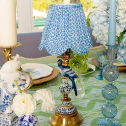 Blue Parrot Rechargeable Lamp with Blue Lotus Deep Scallop Shade (18cm)