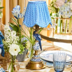 Blue Parrot Rechargeable Lamp with Blue Lotus Deep Scallop Shade (18cm)