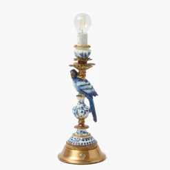Blue Parrot Rechargeable Lamp with Blue Lotus Deep Scallop Shade (18cm)