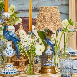Blue Parrot Rechargeable Lamp with Caramel Lotus Deep Scalloped Shade (18cm)