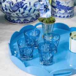 Blue Scalloped Lacquer Round Tray