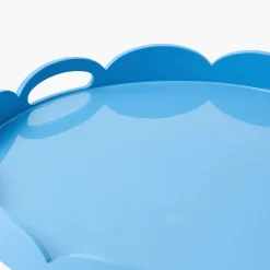 Blue Scalloped Lacquer Round Tray