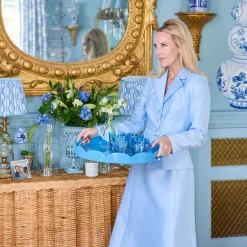 Blue Scalloped Lacquer Round Tray