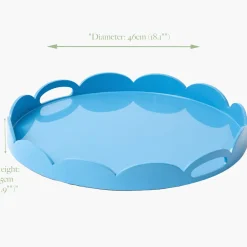 Blue Scalloped Lacquer Round Tray