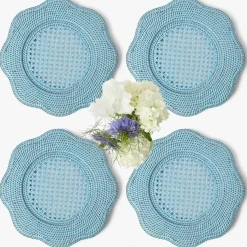 Blue Scalloped Rattan Charger Plates (Set of 4)