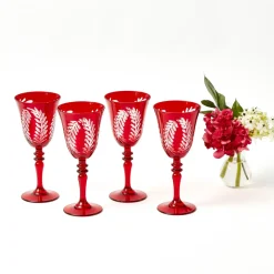 Brigitte Red Garland Engraved Glassware (Set of 8)
