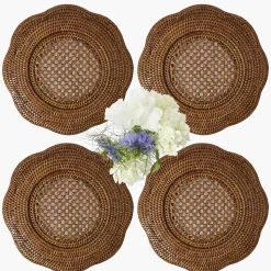 Brown Scalloped Rattan Charger Plates (Set of 4)