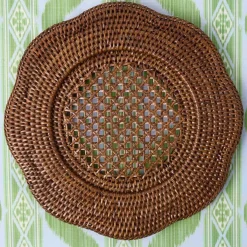 Brown Scalloped Rattan Charger Plates (Set of 4)