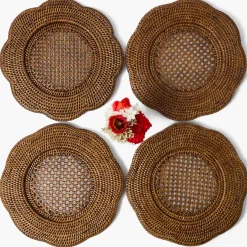 Brown Scalloped Rattan Charger Plates (Set of 4)