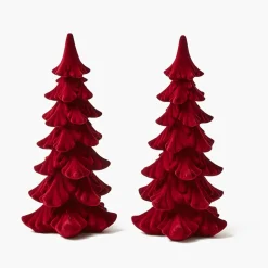 Burgundy Flocked Fir Tree (Pair)