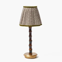 Burnt Bamboo Rechargeable Lamp with Chocolate & Olive Lotus Shade (18cm)