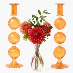 Camille Orange Candle Holder (Pair)