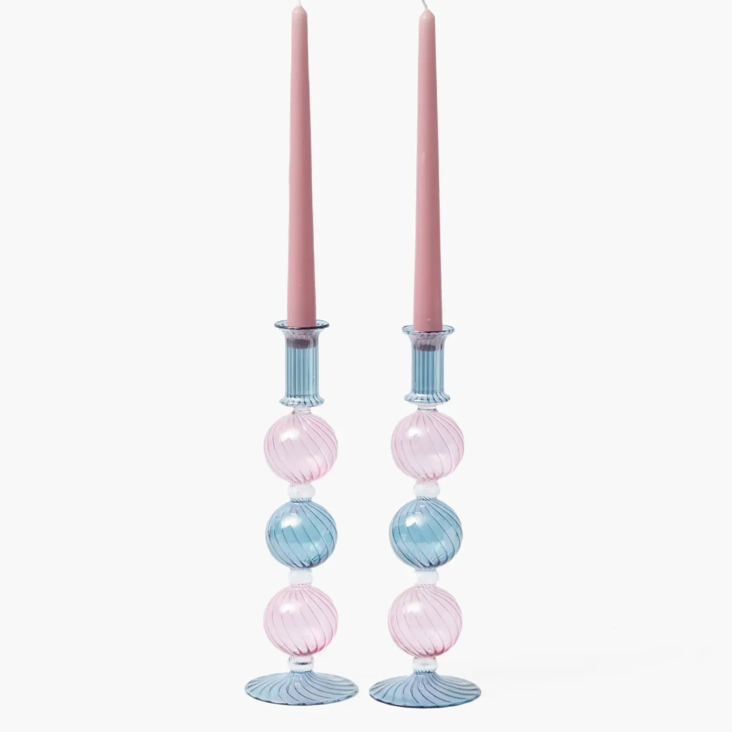 Camille Pink & Blue Candle Holder (Pair)