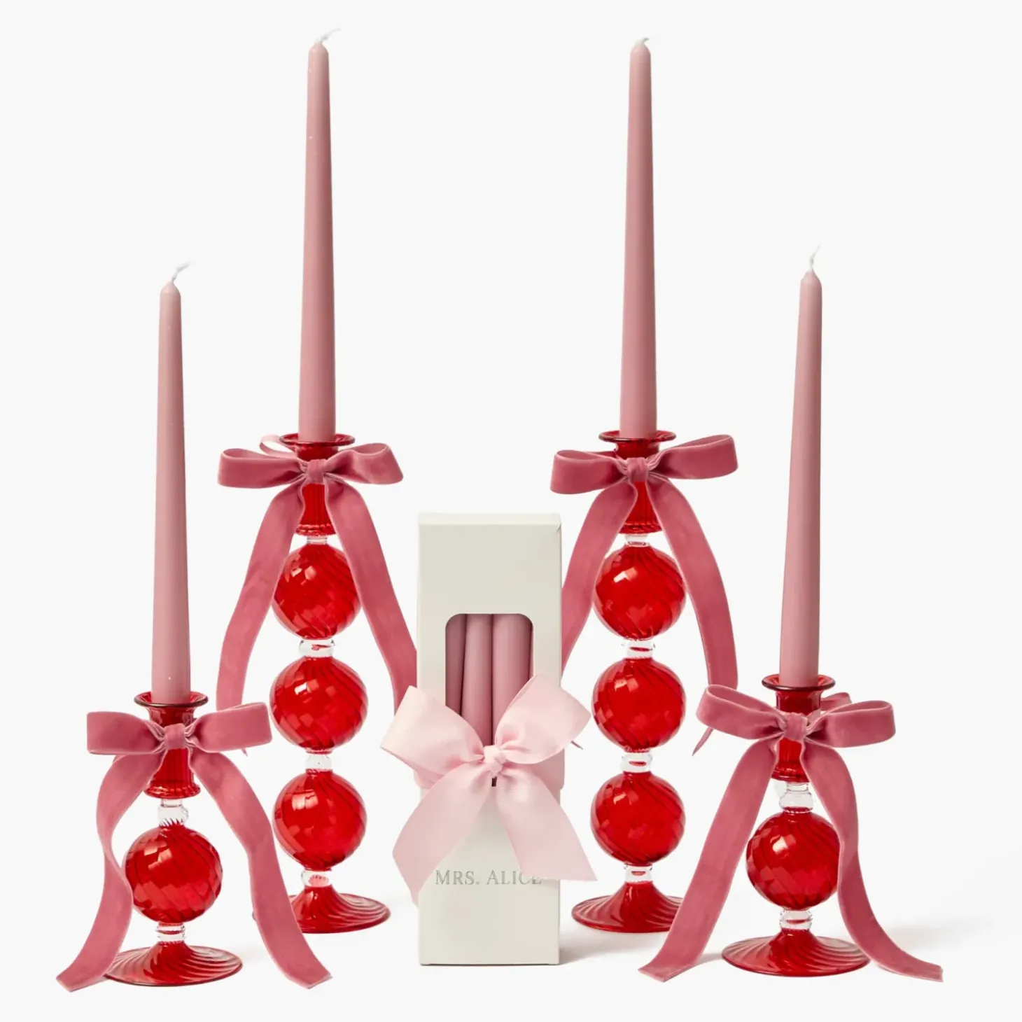 Camille Red Ribboned Candle Set (Pink)