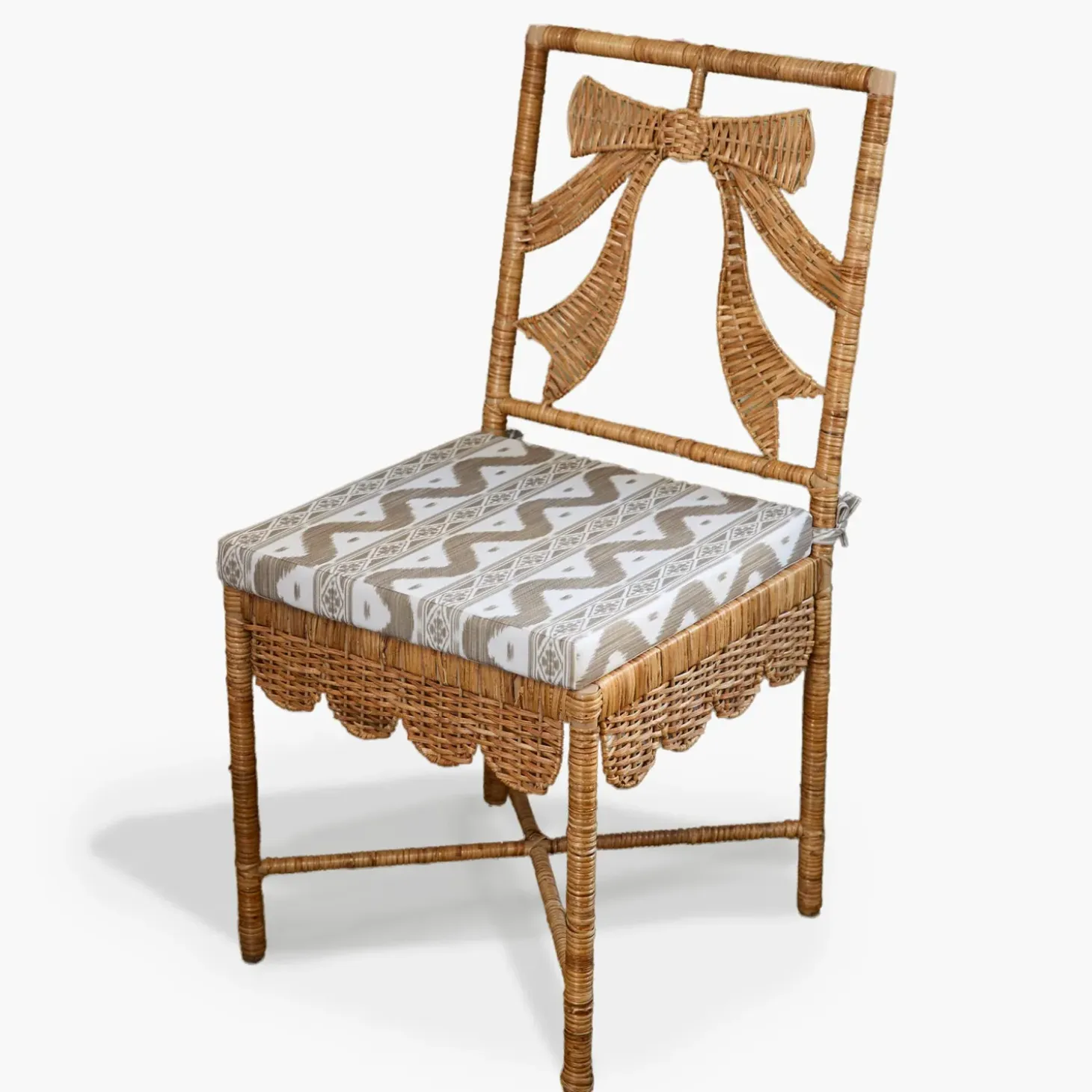 Celine Bow Rattan Chair with Putty Ikat Cushion