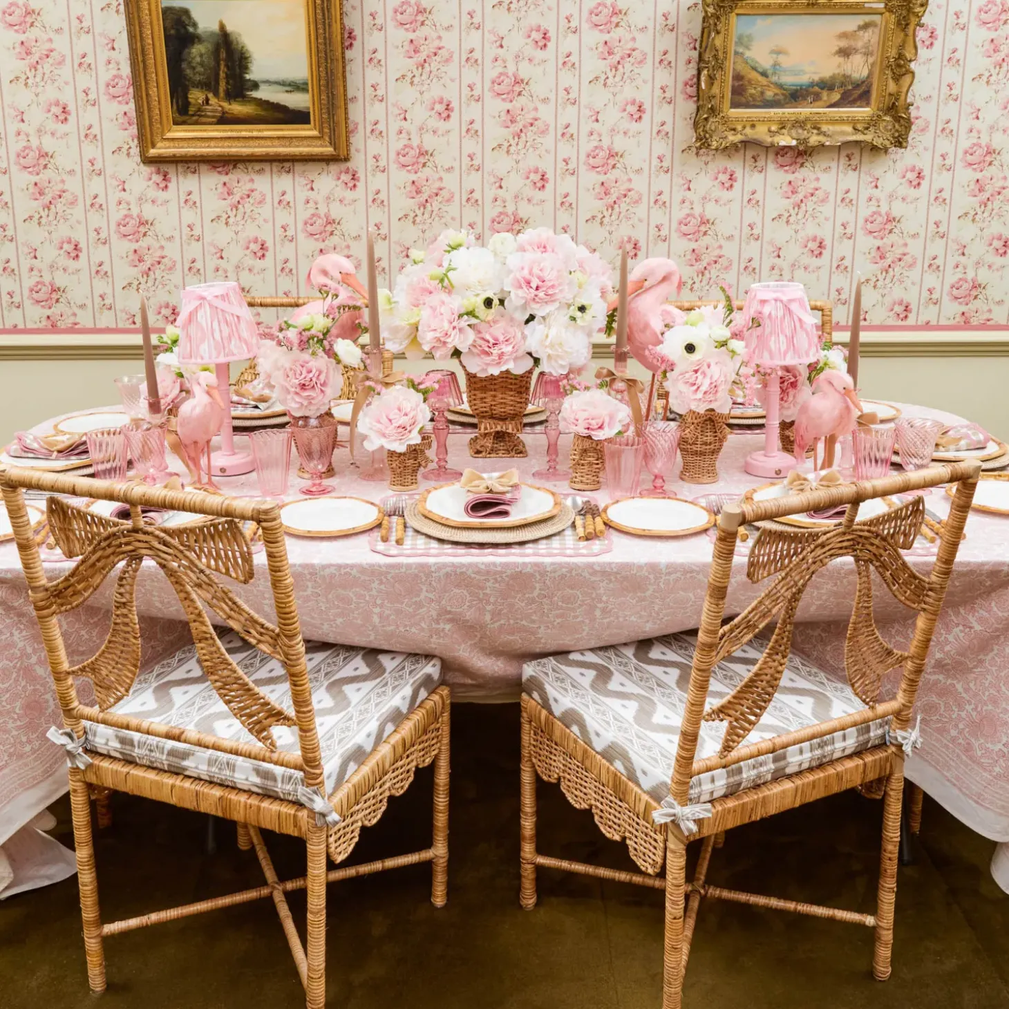 Celine Bow Rattan Chair with Putty Ikat Cushion