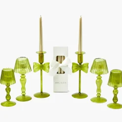 Celine Green Glass Bow Candlescape (Gold)
