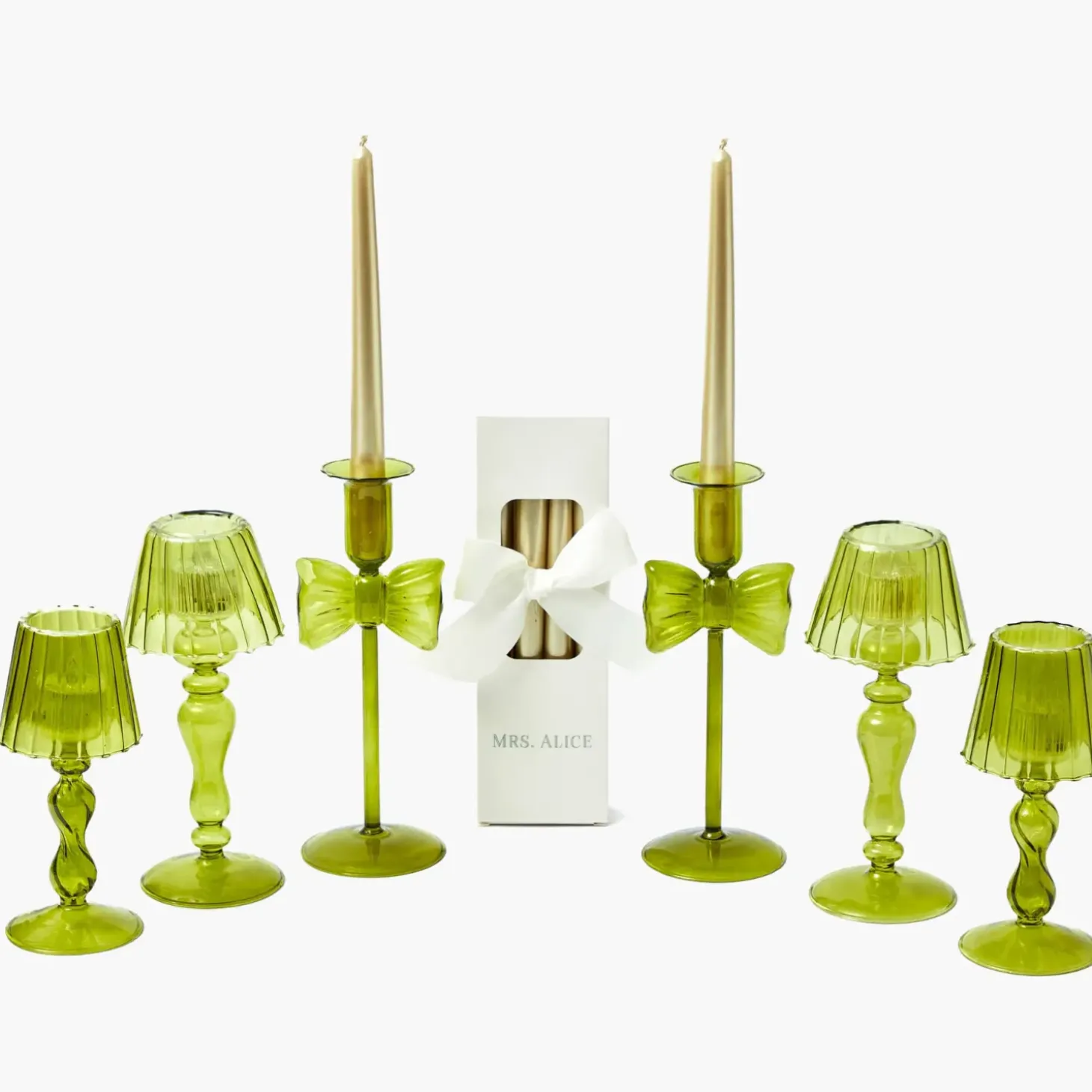 Celine Green Glass Bow Candlescape (Gold)