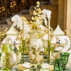 Celine Green Glass Bow Candlescape (Gold)