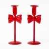 Celine Red Glass Bow Candle Holder (Pair)