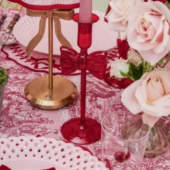 Celine Red Glass Bow Candle Holder (Pair)