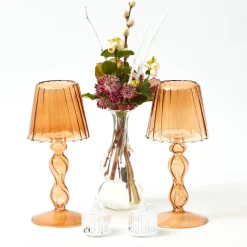 Chestnut Glass Lantern Tea Light Holder (Pair) - 18cm