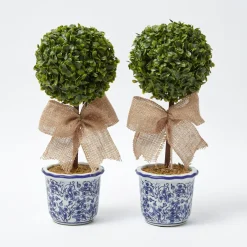 Chinoiserie Faux Potted Boxwood Tree (Pair)