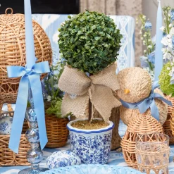 Chinoiserie Faux Potted Boxwood Tree (Pair)