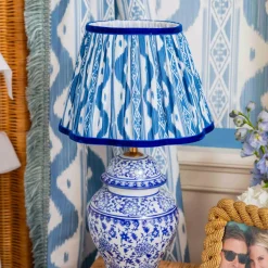 Chinoiserie Rechargeable Lamp & Cobalt Ikat Shade (22cm)