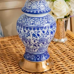 Chinoiserie Rechargeable Lamp & Cobalt Ikat Shade (22cm)