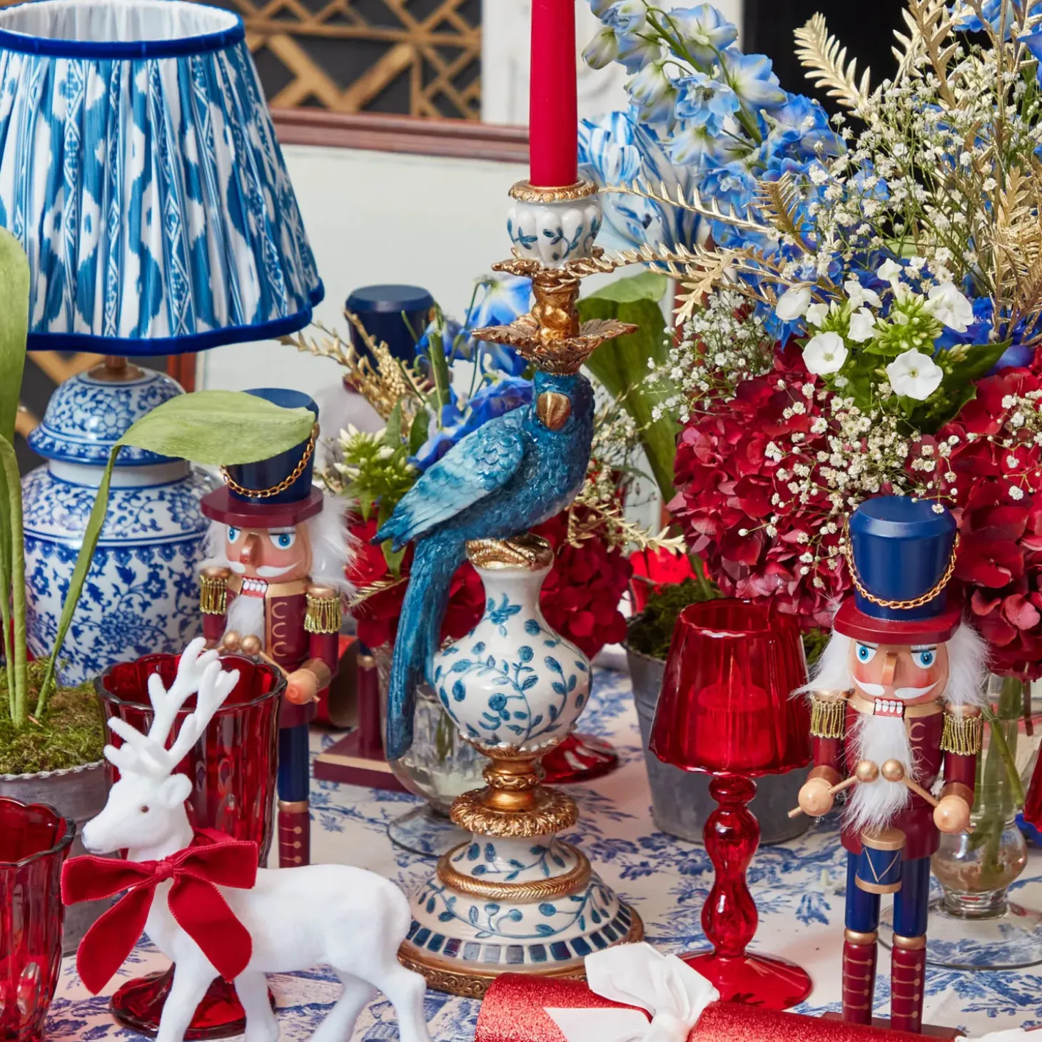 Chinoiserie Rechargeable Lamp & Cobalt Ikat Shade (22cm)