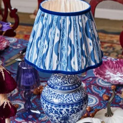 Chinoiserie Rechargeable Lamp & Cobalt Ikat Shade (22cm)