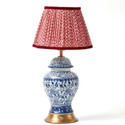 Chinoiserie Rechargeable Lamp with Red Lotus Shade (22cm)