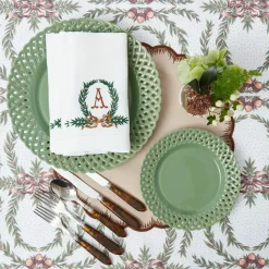 Chocolate Bow Garland White Linen Napkins (Set of 4)
