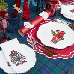 Christmas Tree White Linen Napkins (Set of 4)