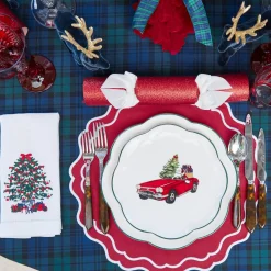 Christmas Tree White Linen Napkins (Set of 4)
