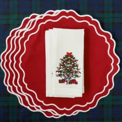 Christmas Tree White Linen Napkins (Set of 4)